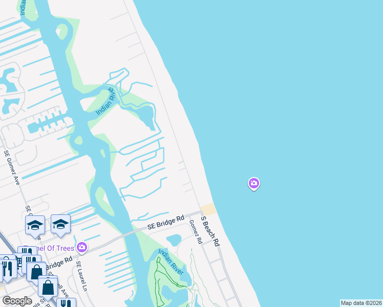 map of restaurants, bars, coffee shops, grocery stores, and more near 27 North Beach Road in Hobe Sound