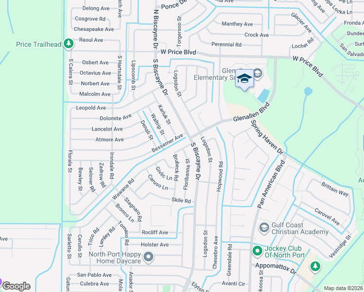 map of restaurants, bars, coffee shops, grocery stores, and more near 2101 South Biscayne Drive in North Port