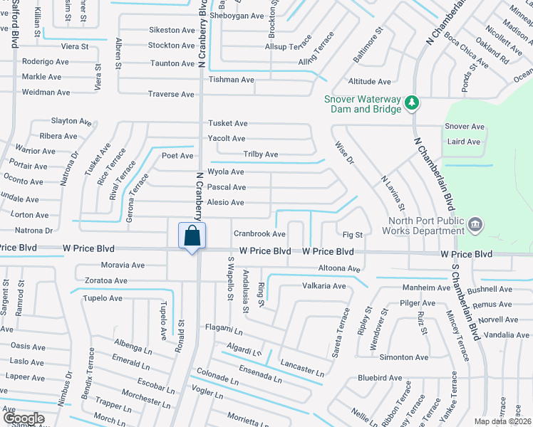 map of restaurants, bars, coffee shops, grocery stores, and more near 2732 Lucaya Avenue in North Port