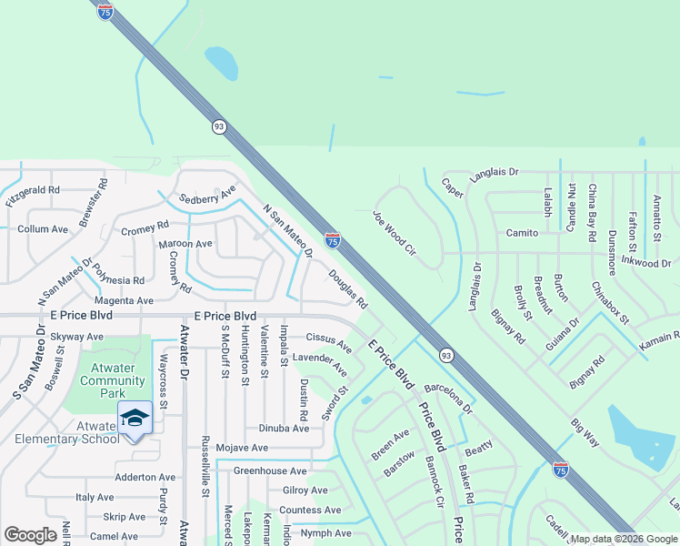 map of restaurants, bars, coffee shops, grocery stores, and more near 5540 Douglas Road in North Port