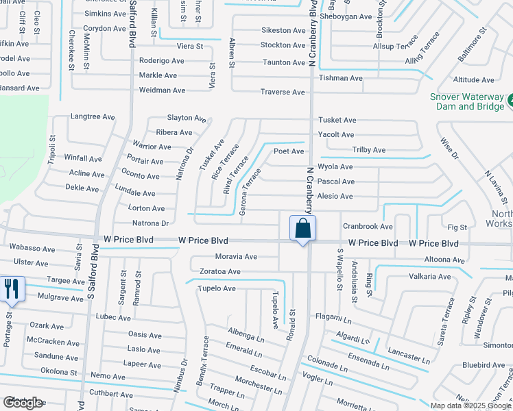 map of restaurants, bars, coffee shops, grocery stores, and more near 3228 Lucaya Avenue in North Port