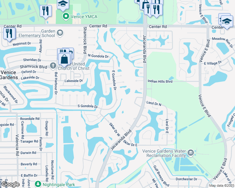map of restaurants, bars, coffee shops, grocery stores, and more near 976 East Gondola Drive in Venice