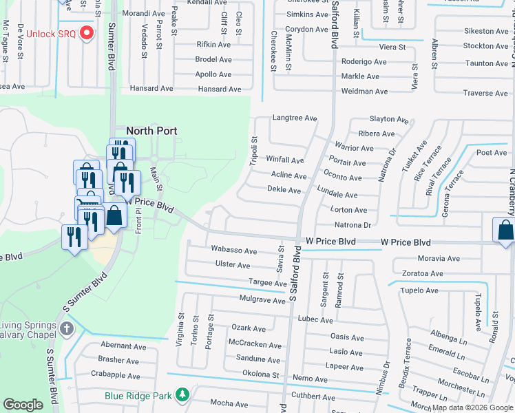 map of restaurants, bars, coffee shops, grocery stores, and more near 4326 Symco Avenue in North Port
