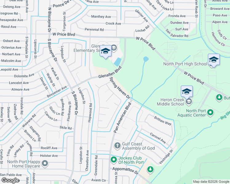 map of restaurants, bars, coffee shops, grocery stores, and more near 7003 Park Circle in North Port