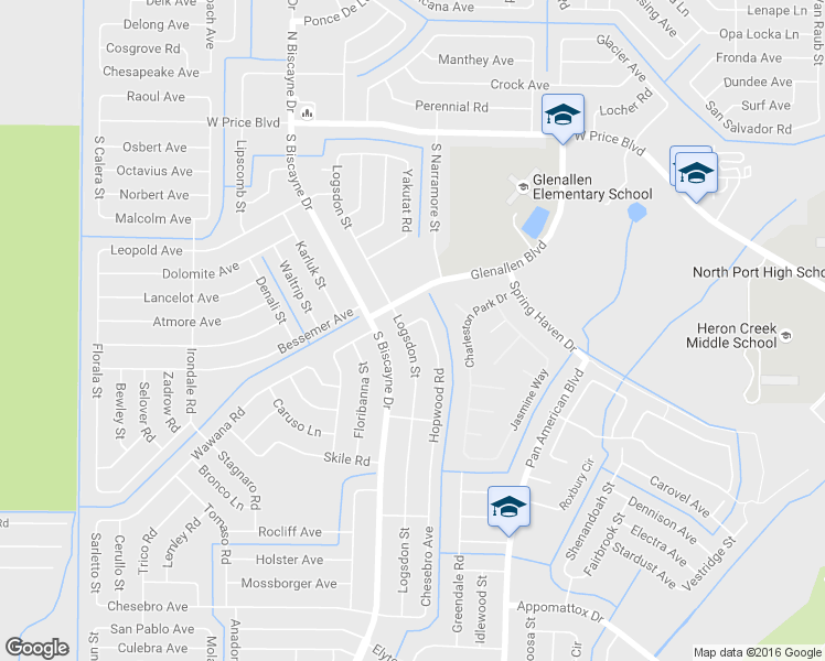 map of restaurants, bars, coffee shops, grocery stores, and more near 2111 Logsdon Street in North Port