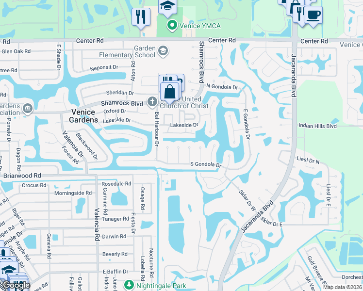 map of restaurants, bars, coffee shops, grocery stores, and more near 1716 Coral Sands Court in Venice