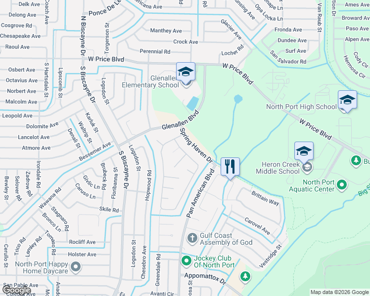 map of restaurants, bars, coffee shops, grocery stores, and more near 7003 Park Circle in North Port