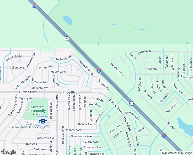 map of restaurants, bars, coffee shops, grocery stores, and more near 2555 North San Mateo Drive in North Port