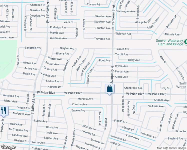map of restaurants, bars, coffee shops, grocery stores, and more near 3240 Alesio Avenue in North Port