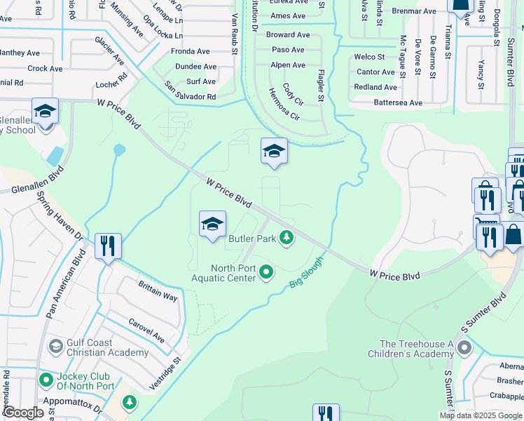map of restaurants, bars, coffee shops, grocery stores, and more near West Price Boulevard in Venice