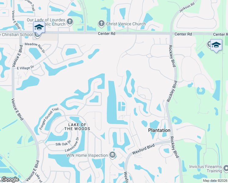 map of restaurants, bars, coffee shops, grocery stores, and more near 119 Woodbridge Drive in Venice