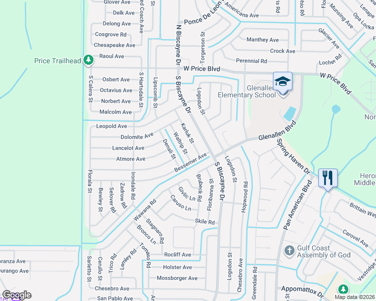 map of restaurants, bars, coffee shops, grocery stores, and more near 1874 Karluk Street in North Port