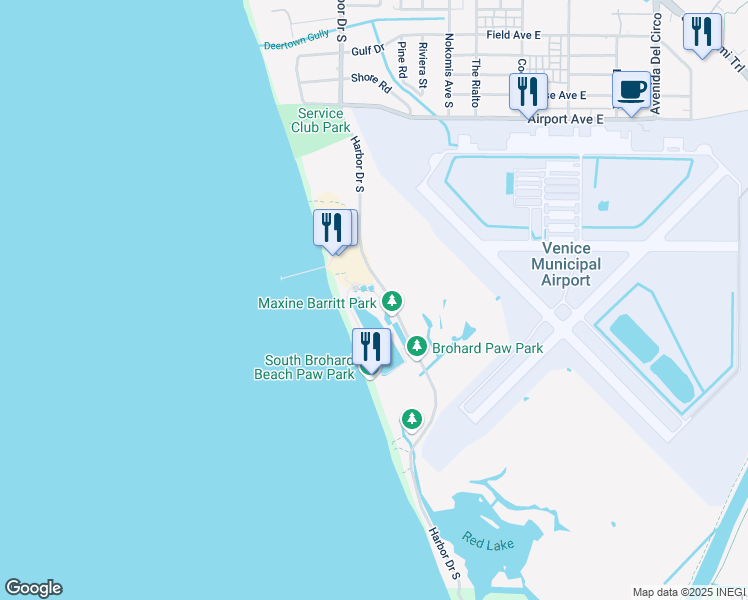 map of restaurants, bars, coffee shops, grocery stores, and more near 1724 Harbor Drive South in Venice