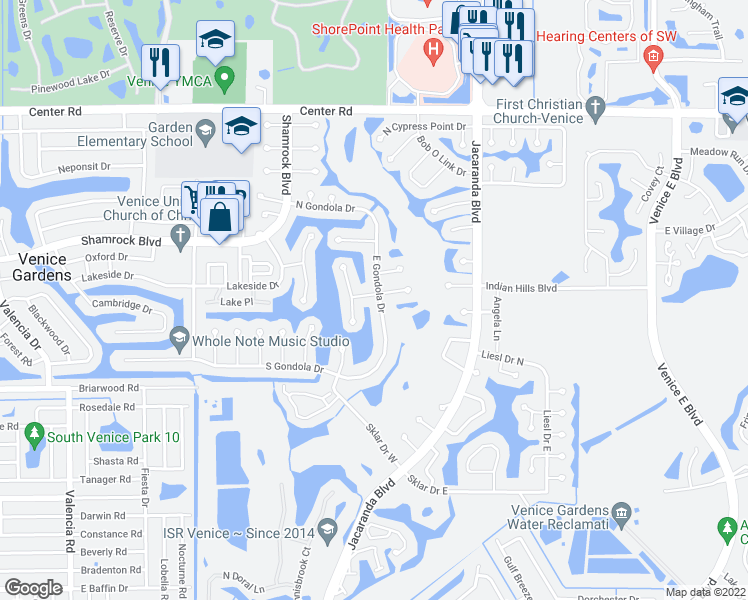 map of restaurants, bars, coffee shops, grocery stores, and more near 973 East Gondola Drive in Venice