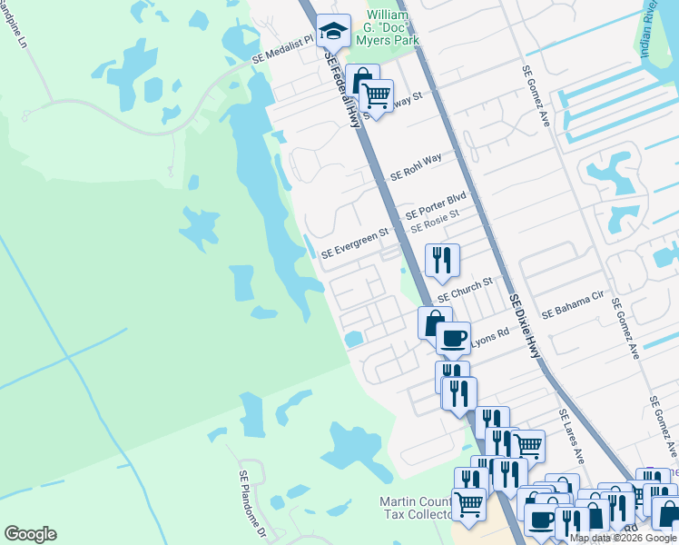 map of restaurants, bars, coffee shops, grocery stores, and more near 10819 Southeast Sea Pines Circle in Hobe Sound