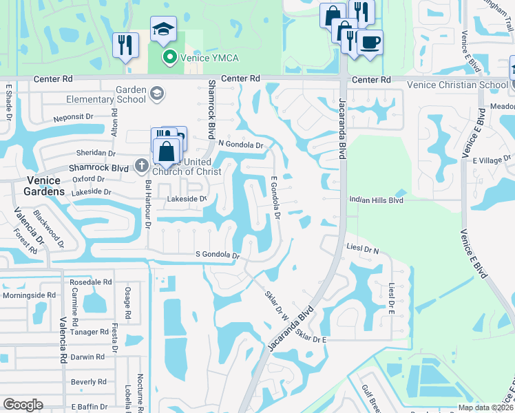 map of restaurants, bars, coffee shops, grocery stores, and more near 991 Gondola Court in Venice