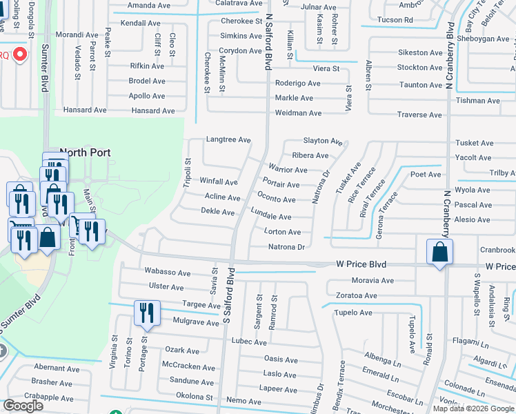 map of restaurants, bars, coffee shops, grocery stores, and more near 3926 Lundale Avenue in North Port