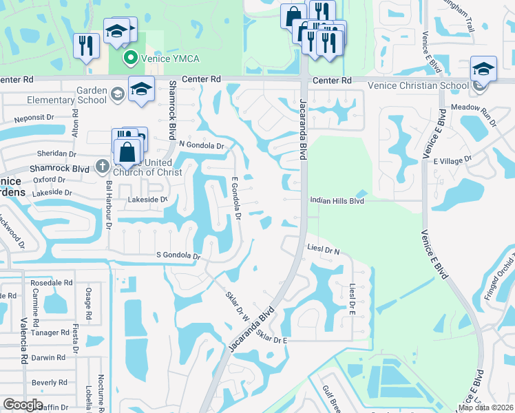 map of restaurants, bars, coffee shops, grocery stores, and more near 1019 River Oaks Court in Venice