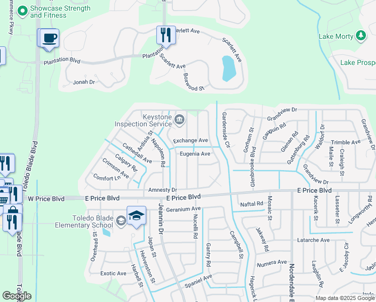 map of restaurants, bars, coffee shops, grocery stores, and more near 1492 Eugenia Avenue in North Port