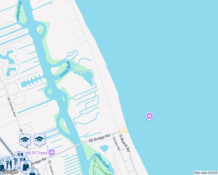 map of restaurants, bars, coffee shops, grocery stores, and more near 43 North Beach Road in Hobe Sound