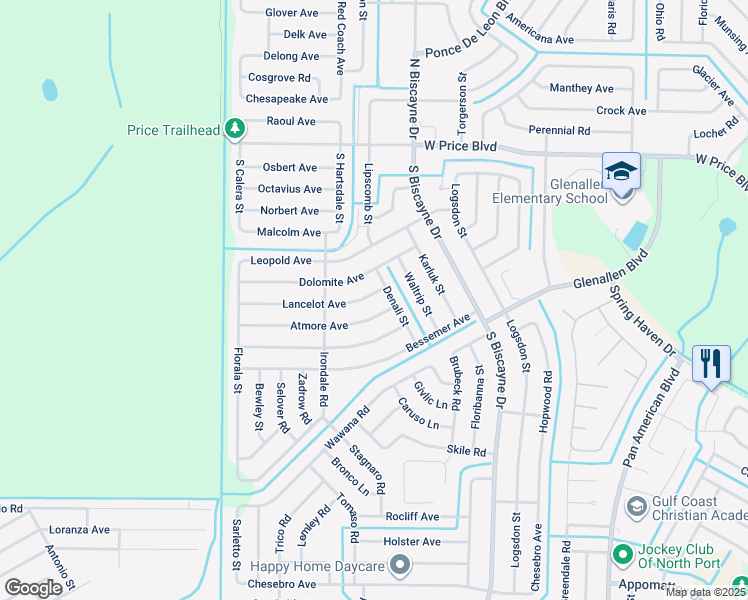 map of restaurants, bars, coffee shops, grocery stores, and more near 8359 Lancelot Avenue in North Port