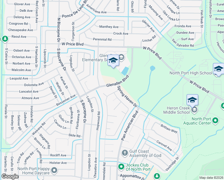 map of restaurants, bars, coffee shops, grocery stores, and more near 2119 Charleston Park Drive in North Port