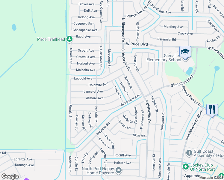map of restaurants, bars, coffee shops, grocery stores, and more near 8359 Lancelot Avenue in North Port