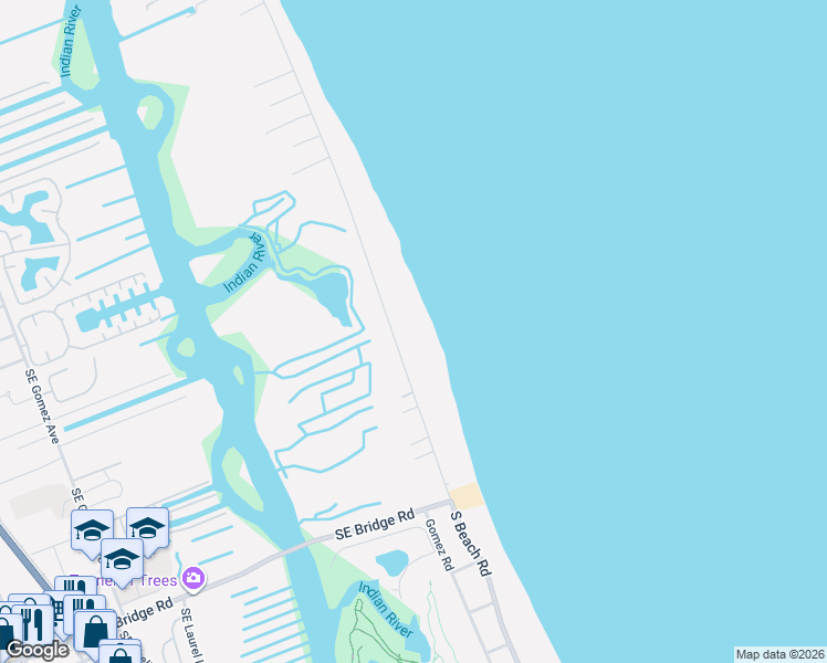 map of restaurants, bars, coffee shops, grocery stores, and more near 43 North Beach Road in Hobe Sound