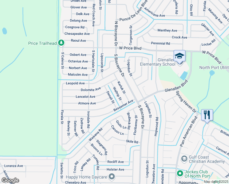 map of restaurants, bars, coffee shops, grocery stores, and more near 1751 Waltrip Street in North Port