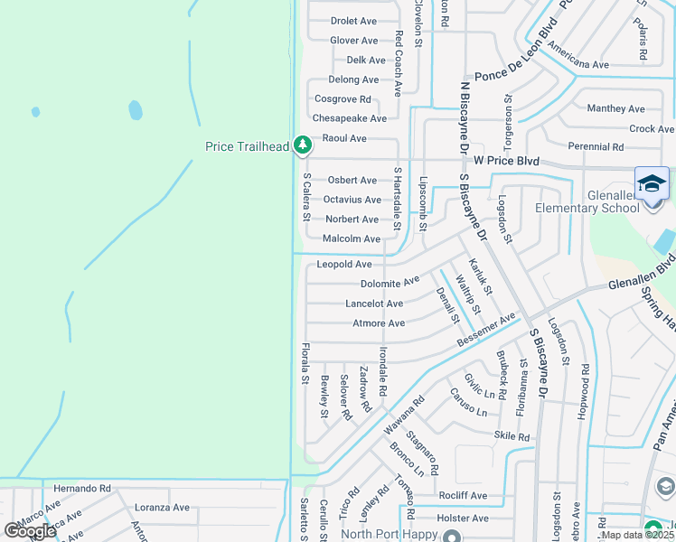 map of restaurants, bars, coffee shops, grocery stores, and more near 8847 Leopold Avenue in North Port