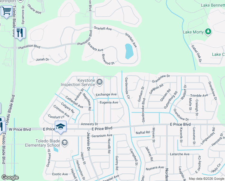 map of restaurants, bars, coffee shops, grocery stores, and more near 1680 Dawnview Street in North Port