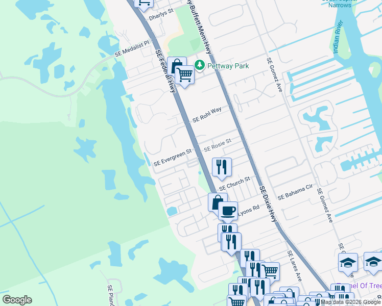map of restaurants, bars, coffee shops, grocery stores, and more near 10750 Southeast Federal Highway in Hobe Sound