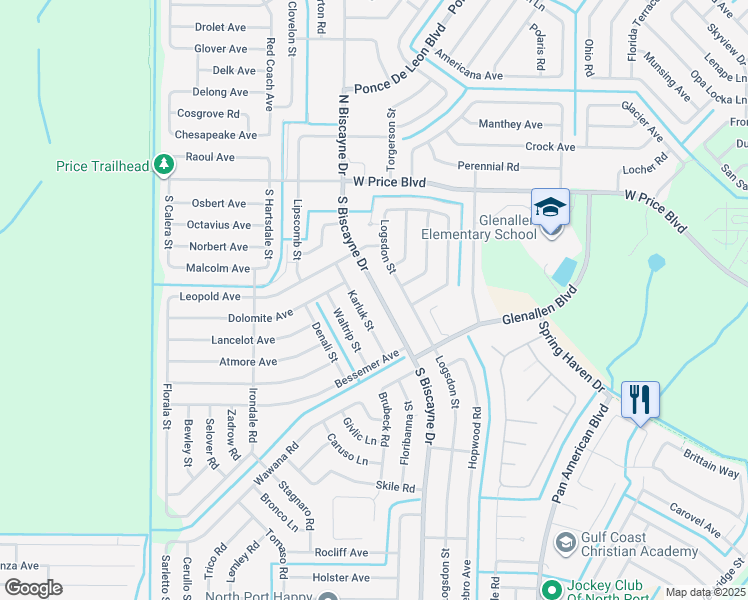 map of restaurants, bars, coffee shops, grocery stores, and more near 1721 South Biscayne Drive in North Port