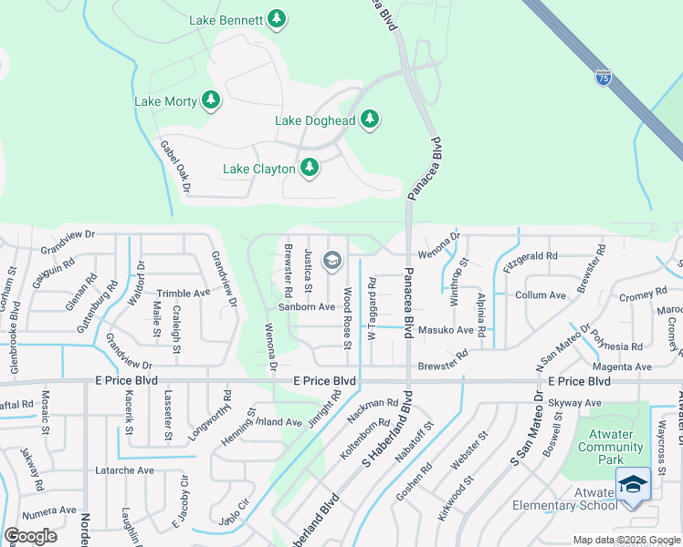 map of restaurants, bars, coffee shops, grocery stores, and more near 1537 Wood Rose Street in North Port