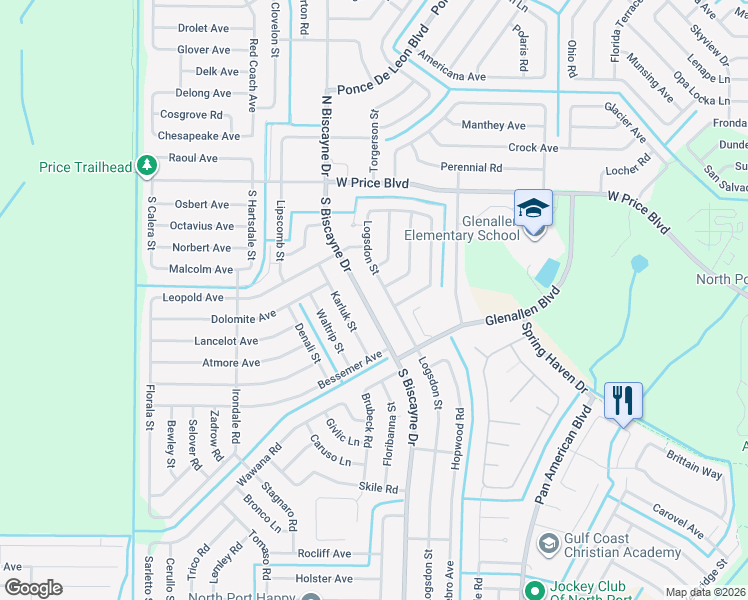 map of restaurants, bars, coffee shops, grocery stores, and more near 1721 South Biscayne Drive in North Port