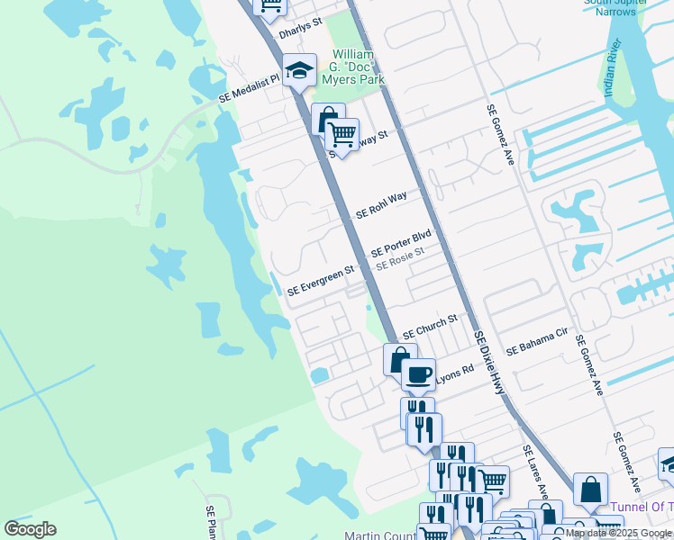 map of restaurants, bars, coffee shops, grocery stores, and more near 10750 Southeast Federal Highway in Hobe Sound