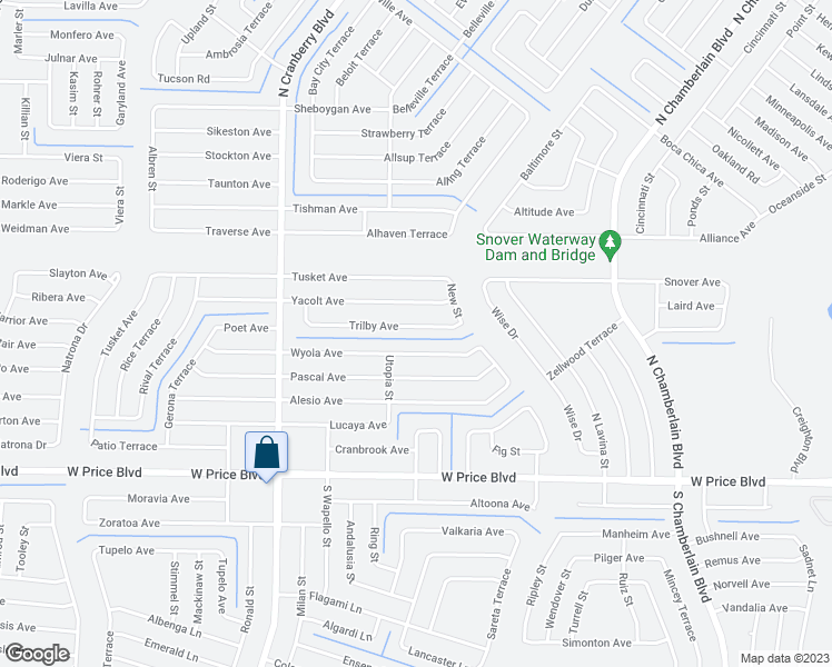 map of restaurants, bars, coffee shops, grocery stores, and more near 2673 Trilby Avenue in North Port