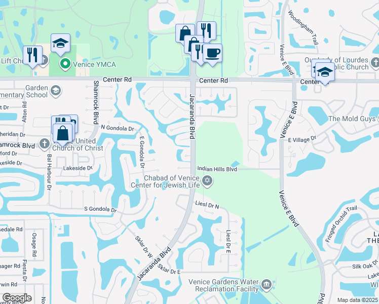 map of restaurants, bars, coffee shops, grocery stores, and more near 1013 Squaw Valley Court in Venice