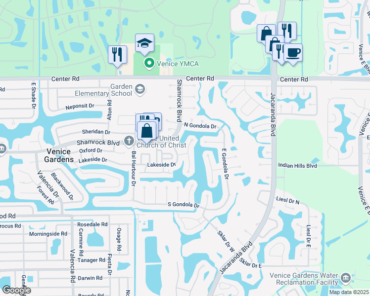 map of restaurants, bars, coffee shops, grocery stores, and more near 1754 Lakeside Court in Venice