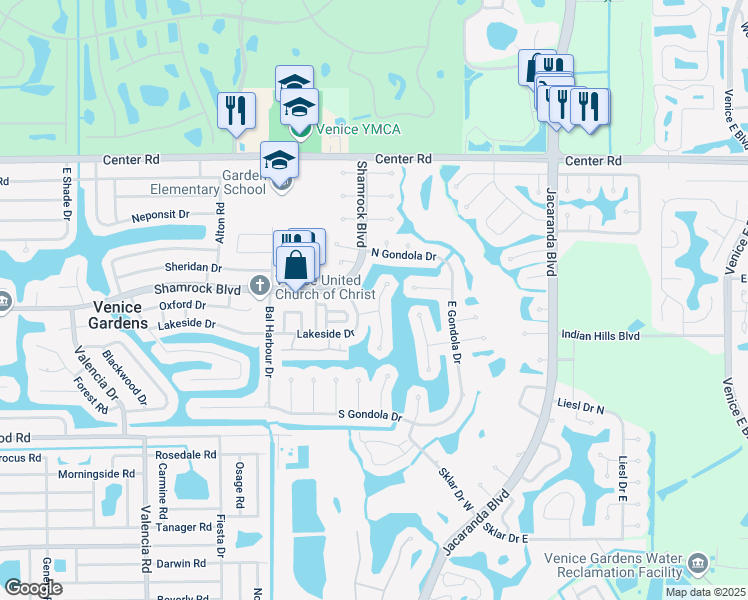 map of restaurants, bars, coffee shops, grocery stores, and more near 1754 Lakeside Court in Venice