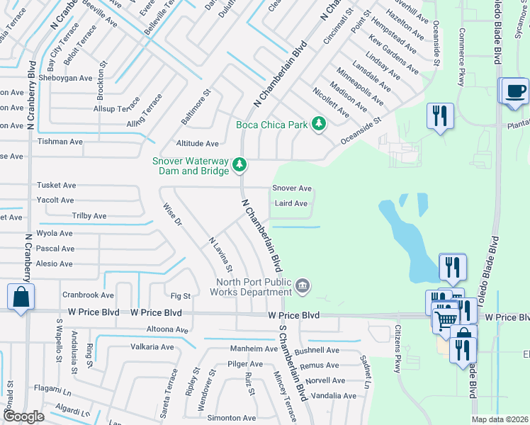 map of restaurants, bars, coffee shops, grocery stores, and more near 1964 Havelock Avenue in North Port