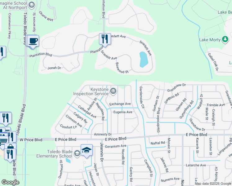 map of restaurants, bars, coffee shops, grocery stores, and more near 1460 Gorge Court in North Port