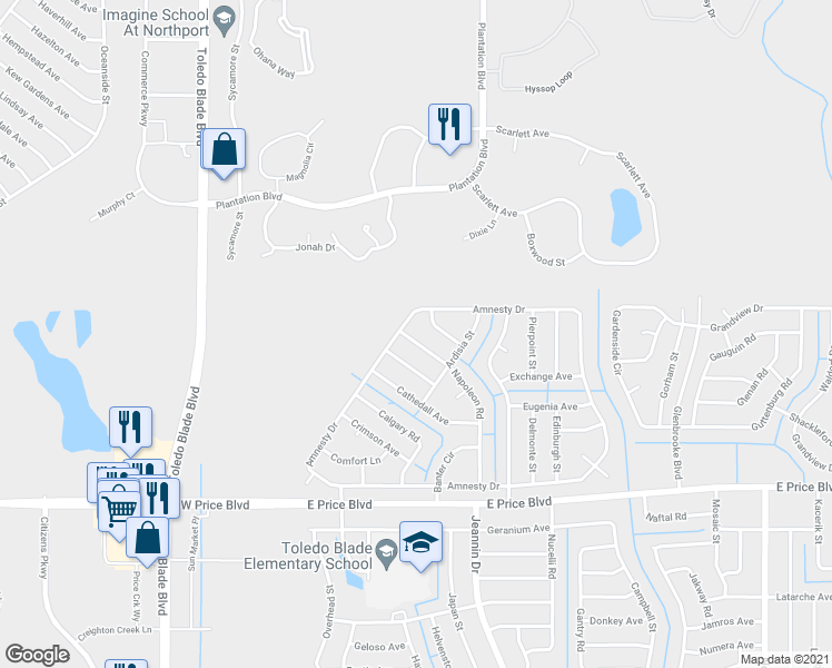 map of restaurants, bars, coffee shops, grocery stores, and more near 1762 Napoleon Road in North Port