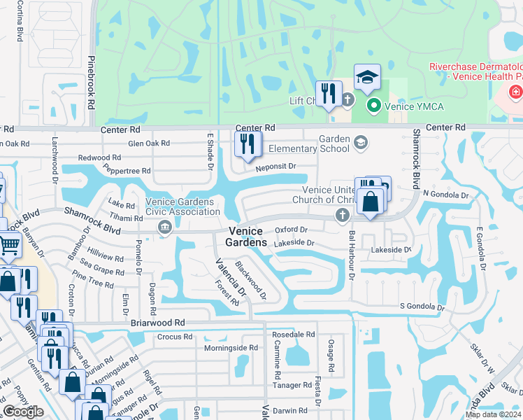 map of restaurants, bars, coffee shops, grocery stores, and more near 528 Sheridan Drive in Venice