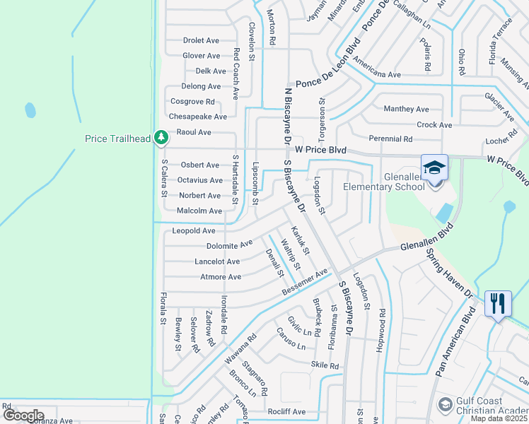 map of restaurants, bars, coffee shops, grocery stores, and more near 8258 Leopold Avenue in North Port