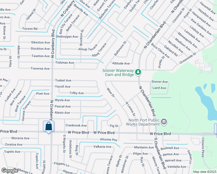 map of restaurants, bars, coffee shops, grocery stores, and more near 1734 Wise Drive in North Port