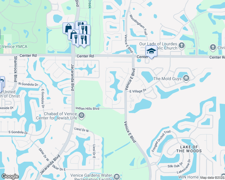 map of restaurants, bars, coffee shops, grocery stores, and more near 1739 Waxwing Circle in Venice