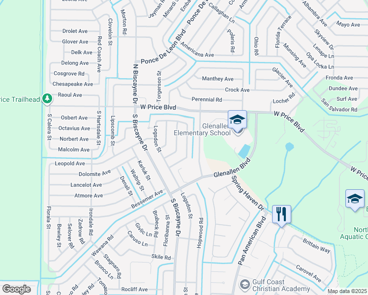 map of restaurants, bars, coffee shops, grocery stores, and more near 1583 Yakutat Road in North Port