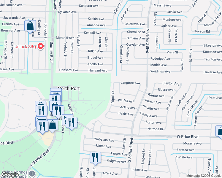 map of restaurants, bars, coffee shops, grocery stores, and more near 1689 Tripoli Street in North Port