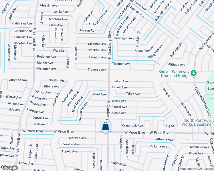 map of restaurants, bars, coffee shops, grocery stores, and more near 1719 North Cranberry Boulevard in North Port